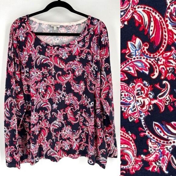 Talbots Womens Floral Paisley Cotton Blend Long Sleeve Sweater Top Multicolor 3X - Picture 1 of 11